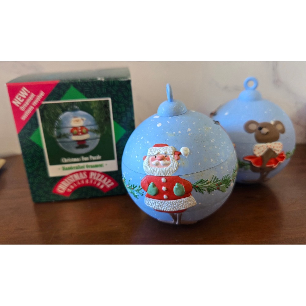 Vintage Hallmark Christmas Pizzazz Collection Revolving Puzzle Ornaments Set 80s